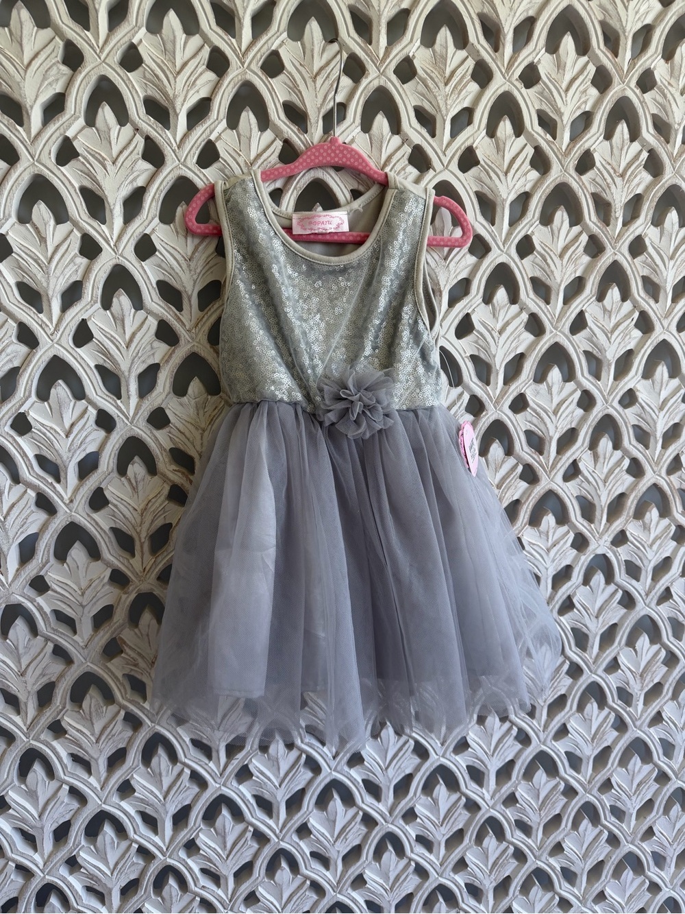 Popatu Silver Sequin Gray Tulle Party Dress